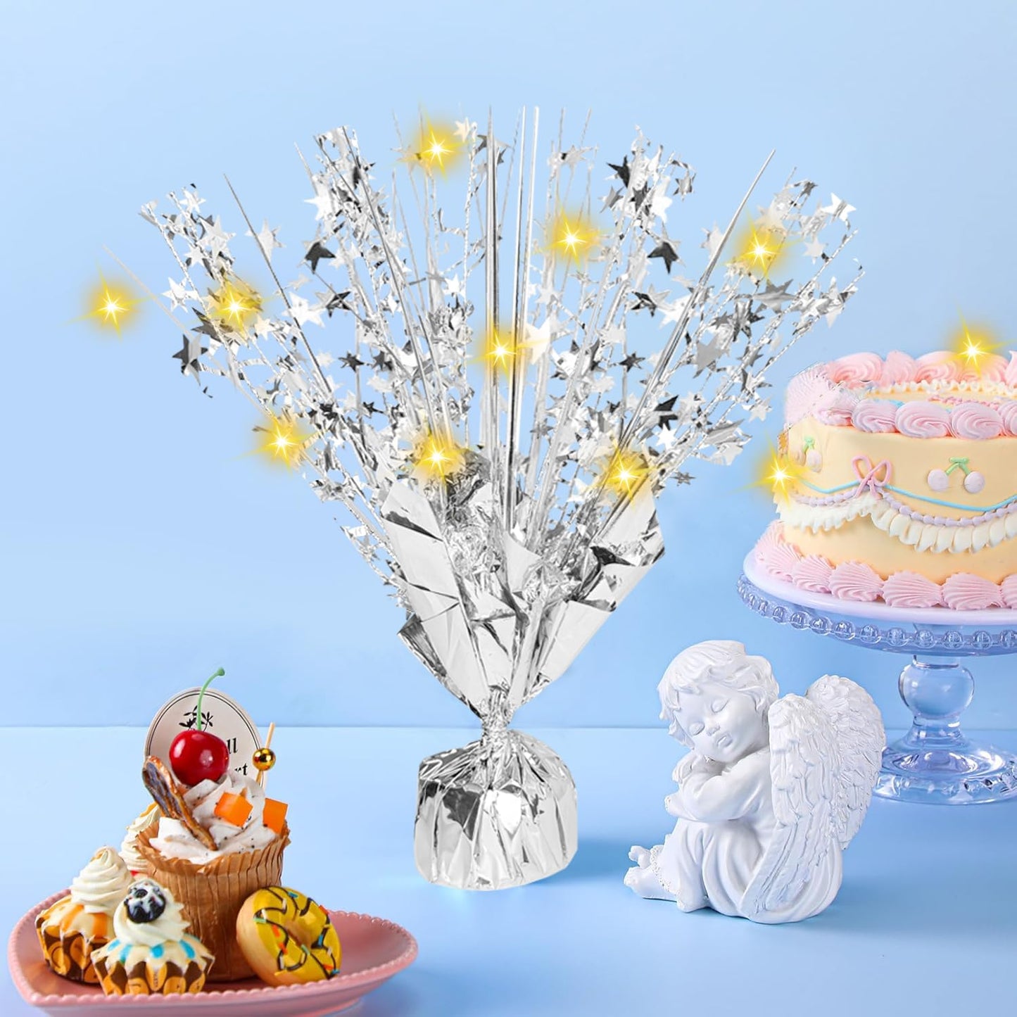 12 Pack Metallic Foil Spray Centerpiece Star Table Decoration Burst Table Centerpieces for Birthday Graduation Wedding Anniversary Holiday Party Supplies Decor, Silver