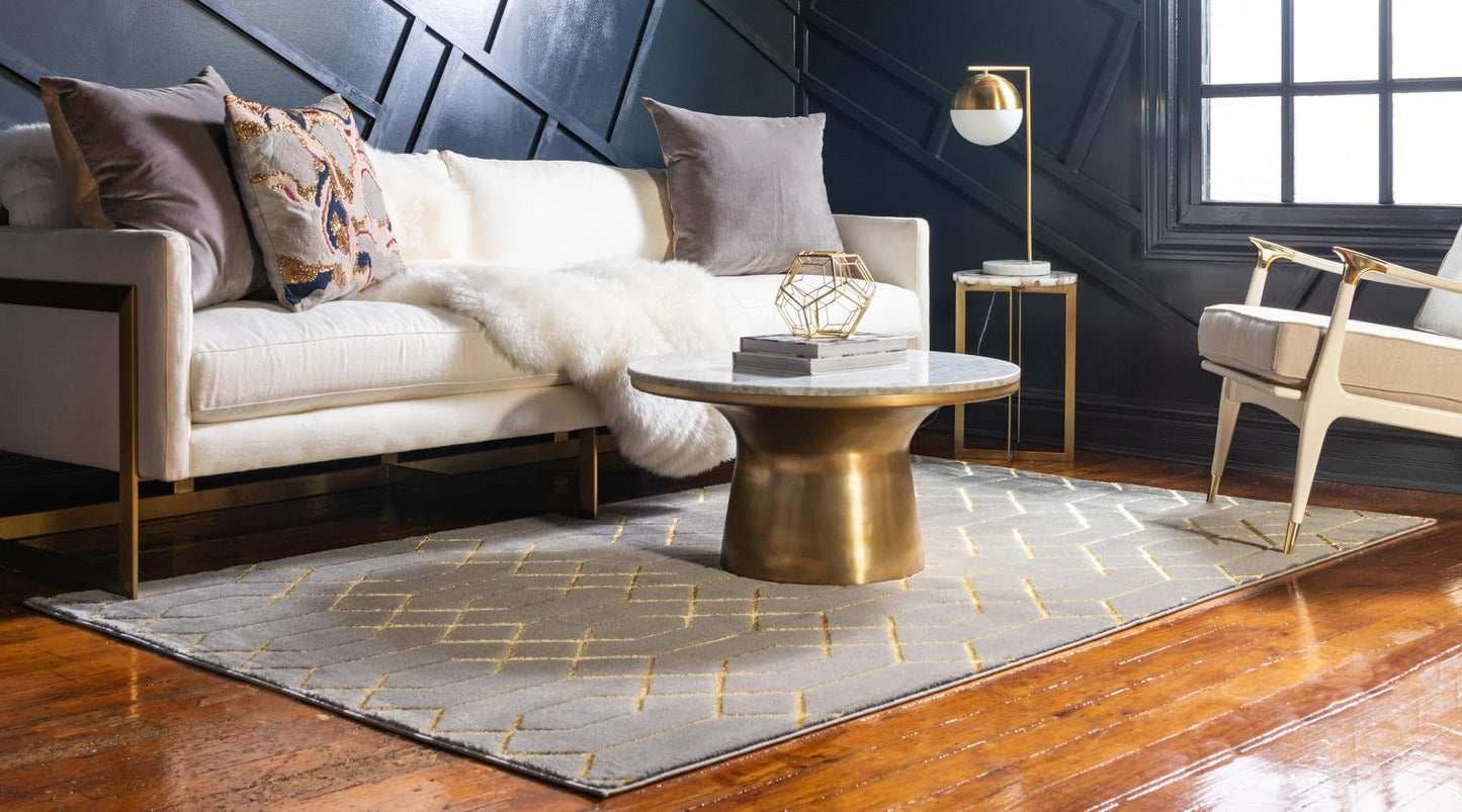 Rugs.com Glam Collection Rug – 5x8 Gray Gold Medium-Pile Rug Perfect for Bedrooms, Dining Rooms, Living Rooms