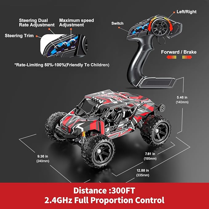 RC Cars 1/14 Brushless RC Car for Adults&ampBoys Full Roll-Cage Frame 4WD Fast Max 42mph Remote Control RC Trucks for adults with Two 2S LiPo Batteries and Two sets of tires Compatible with 3S Li