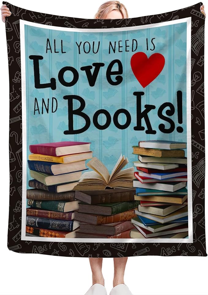 Book Blanket Decor Gifts for Book Lover Flannel Fleece Fuzzy Reading Throw Blanket Soft Warm Cozy Plush Book Blanket for Bed Couch Living Room Stuffed Decoration for Kids Adult 80"x60"