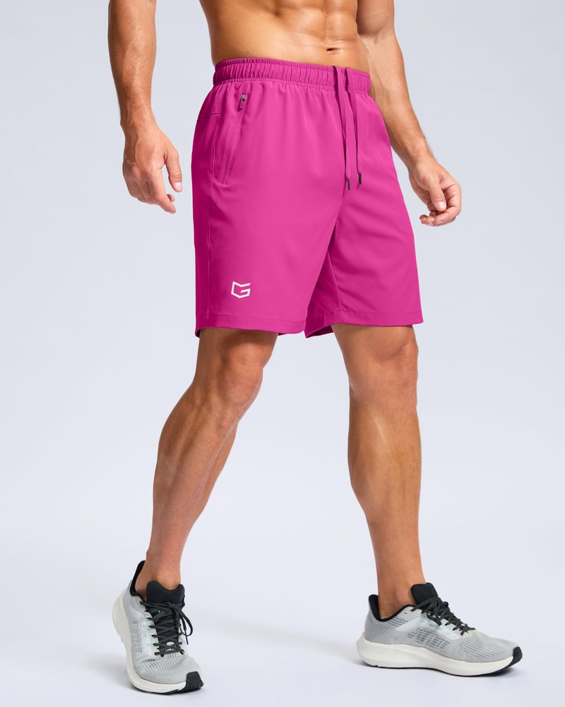 Men's Athletic Running Shorts with Zipper Pockets Quick Dry 7"/ 5"/ 9" Workout Gym Shorts for Basketball Hiking(Rose,7XS)