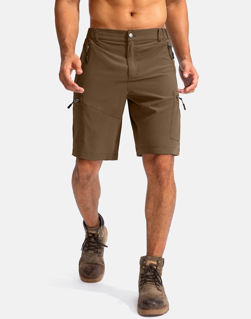 Pudolla Men's Hiking Cargo Shorts 9" Lightweight Outdoor Work Shorts for Men Travel Golf Camping Casual with 5 Zipper Pockets(Brown X-Large)