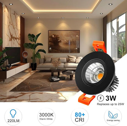 inShareplus 2 Inch LED Downlight, 3W Recessed Lighting COB Dimmable, 3000K Warm White, CRI80, Black Trim, Ceiling Lights with LED Driver, 6 Pack
