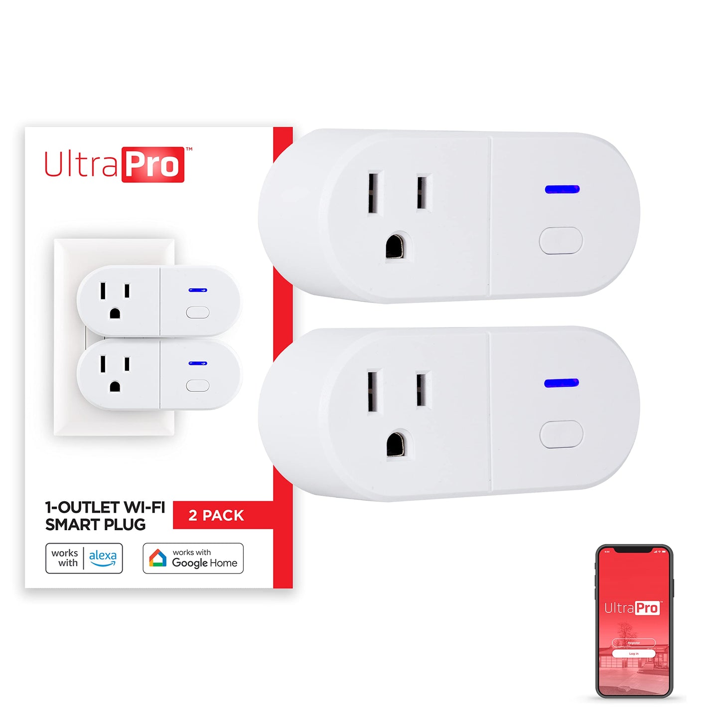UltraPro Smart Plug WiFi Outlet, Smart Home, Smart Switch, Dual Smart Outlet, Works with Alexa, Echo & Google Home, No Hub Required, App Controlled, ETL Certified, Alexa Plug, 2 Pack, 51403