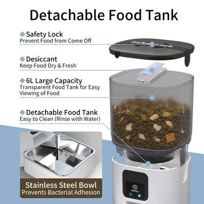PAPIFEED Smart Automatic Cat Feeders: WiFi Pet Feeder with APP Control for Remote Feeding, Detachable for Easy Clean, Automatic Cat Food Dispenser with Alexa,1-30 Meals Per Day for Dog (6L/25Cup)