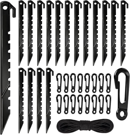 33Pcs Inflatable Stakes and Tether, Heavy Duty Plastic Tent Stakes with Hooks for Inflatables Spikes Replacement Halloween Christmas Holiday Inflatable Decoration Accessories for Garden Home Lawn