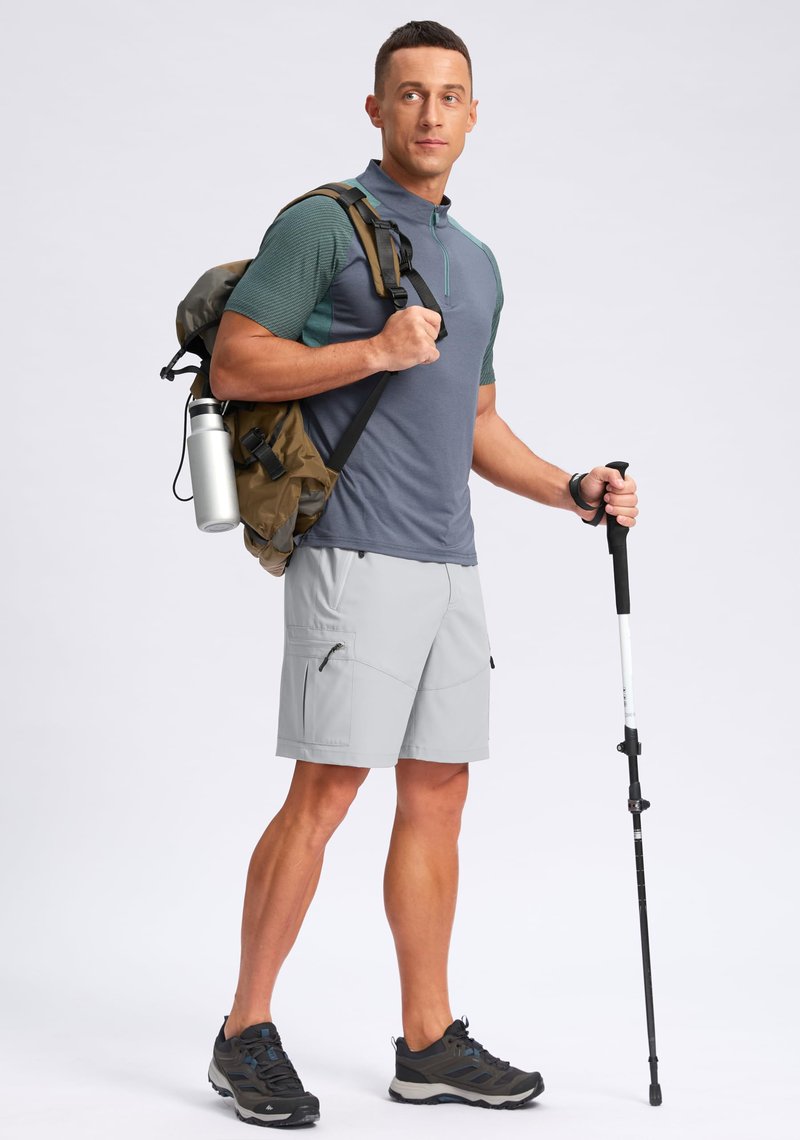 Pudolla Men's Hiking Cargo Shorts Lightweight 7" Travel Casual Shorts for Men Golf Work Outdoor with 5 Zipper Pockets(Bright Grey Small)