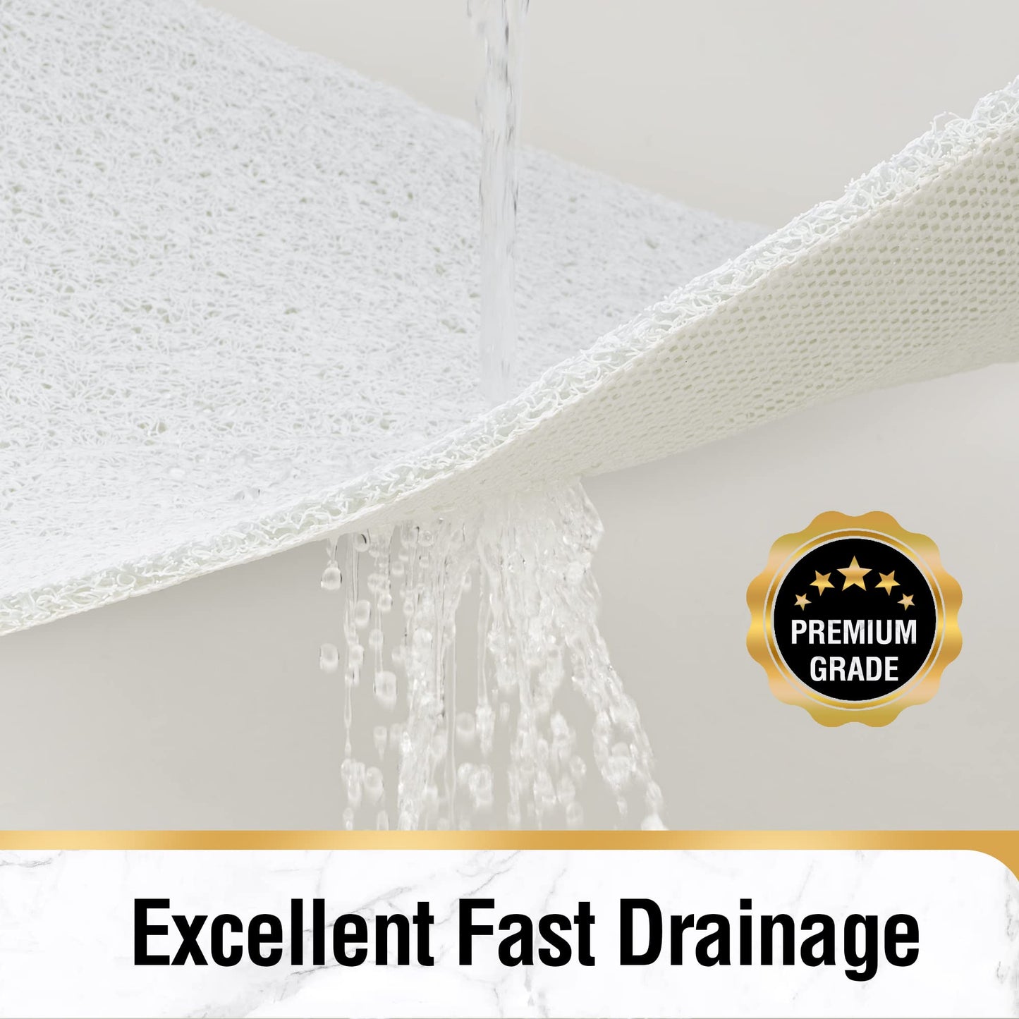 HITSLAM Shower Mat with Center Drain Hole, 24 x 16 Inch Non Slip Bath Mat for Textured Tub, Soft Loofah-Style Bathtub Mat Without Suction Cup, Quick Drying Stall Floor Mat, Bathroom Accessories, White