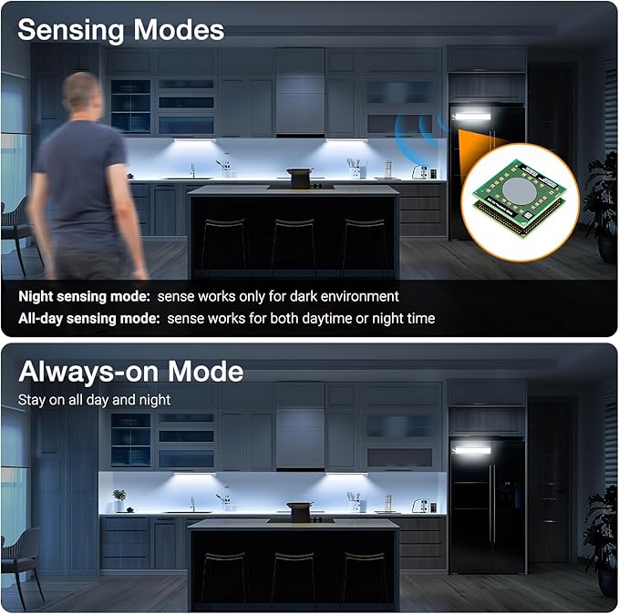 Under Cabinet Lighting, Rechargeable Battery Operated Motion Sensor Light Indoor with 3 Color Tempers Dimmable, Magnetic Closet Light, Wireless Under Counter Lights for Kitchen, Stairs, 6 Pack