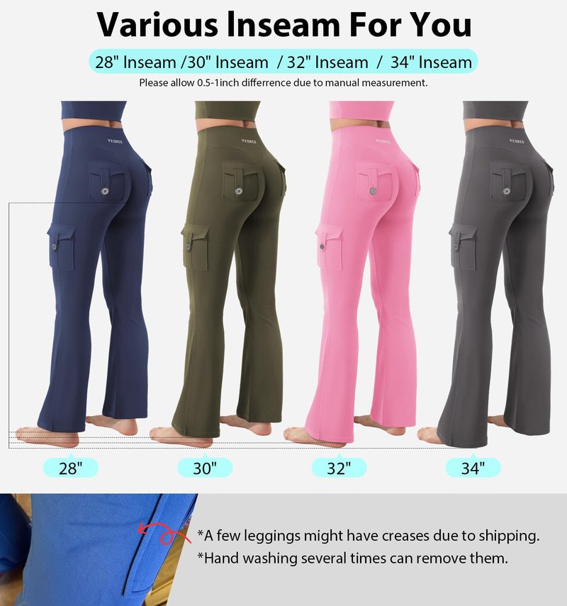 YEOREO CoreFlex Women Workout Flare Leggings with Pockets Hidden Scrunch High Waisted Cargo Gym Yoga No Front Seam Leggings Light Blue S
