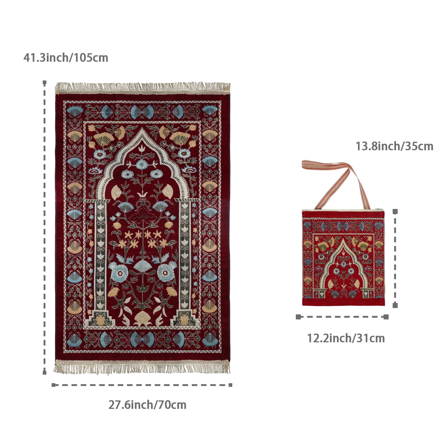Muslim Prayer Rug Ramadan Carpet Turkish Islamic Praying Mat with Tassel Religion Supplies,Indoor Area Blanket for Hallway,Living Room, Bedroom, Office