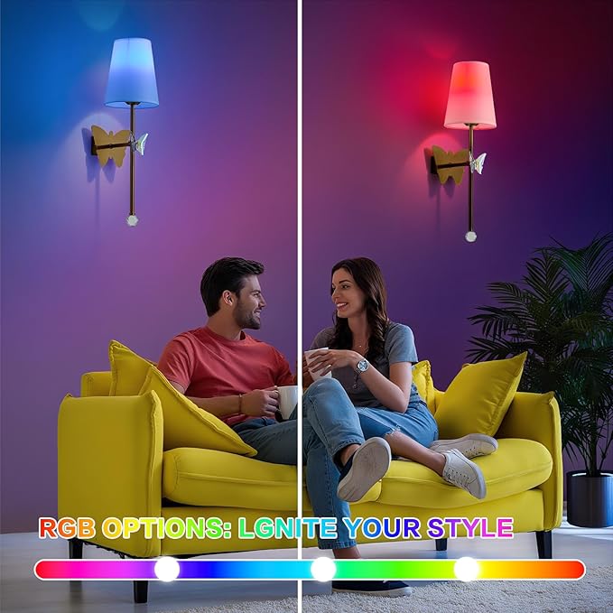 Battery Operated Wall Sconces,Rechargeable Wall Lights with Butterfly Crystal Decorative Sconces,Cordless Battery Sconce Indoor Wall Lamps for Bedroom Living Room Hallway Stairs Gold 1 Pack