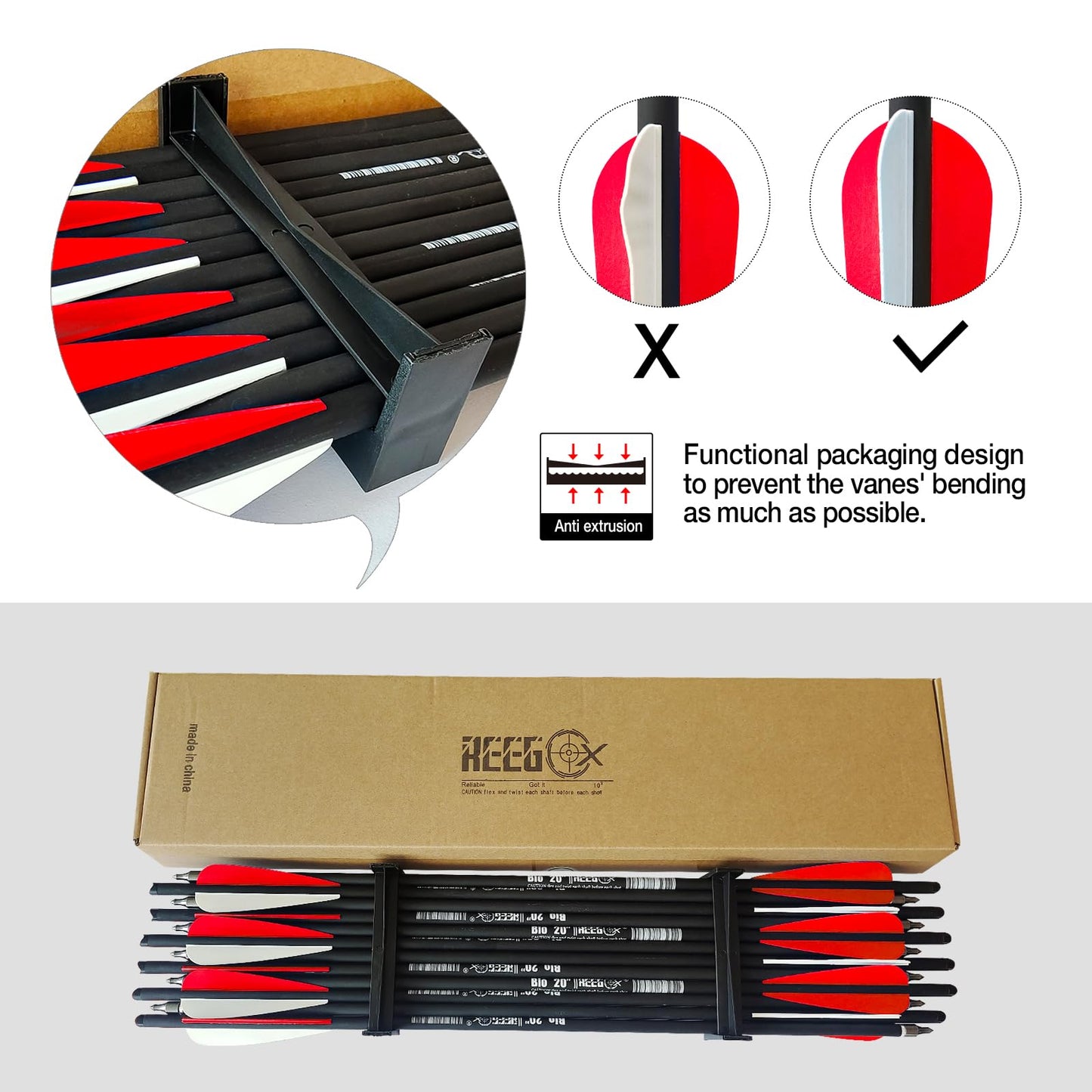 REEGOX Crossbow Bolts 20 inch Bio Crossbow Arrows with Moon Nocks and Removable Tips (Pack of 12) (20"-Red)