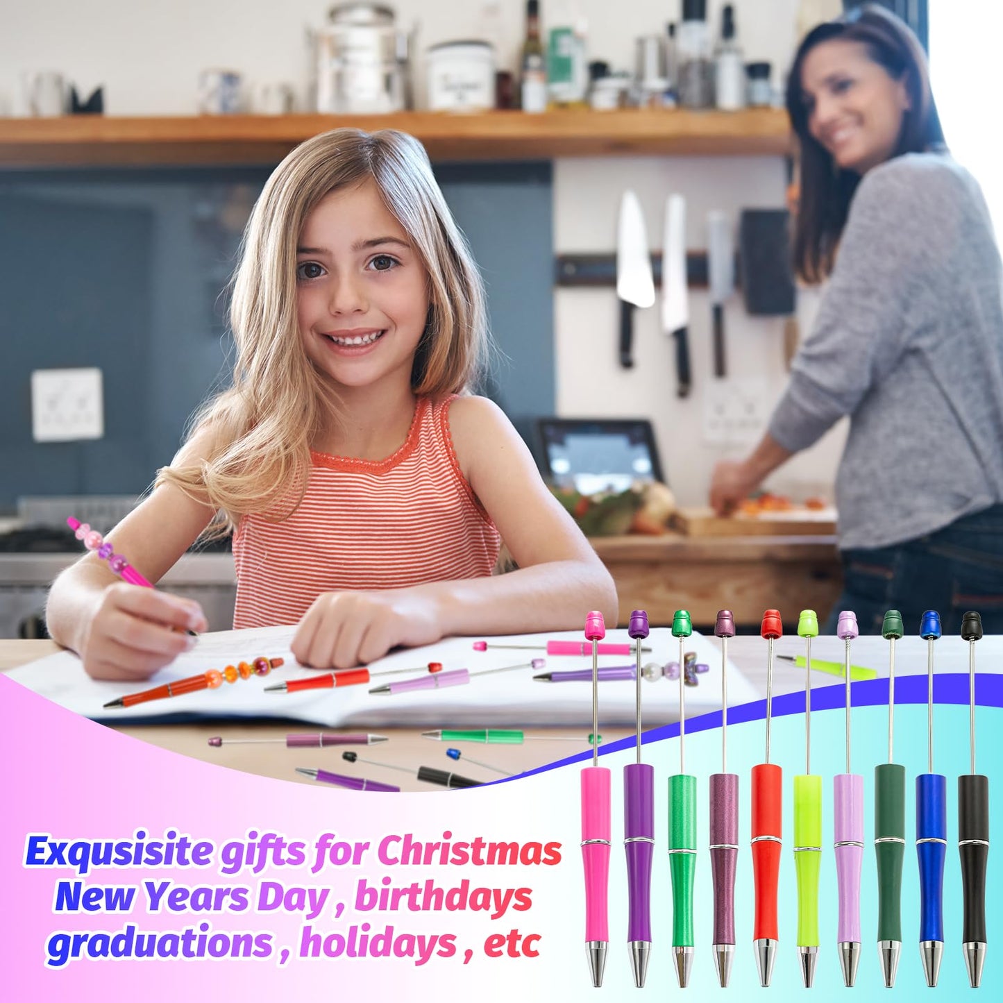DASTTUIS 150 Pieces DIY Beadable Pen Kit – 50 Plastic Ballpoint Pens with Refills & Bags, Beads Not Included – School Supplies, Office Accessories & Craft Gifts for Students & Teachers (Multicolor)