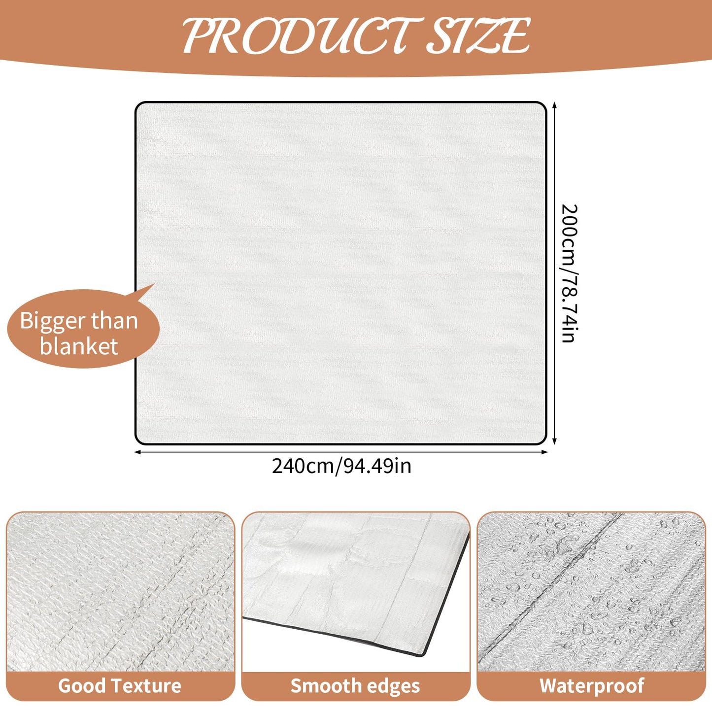 91x71 In Extra Large Outdoor Picnic Blanket with 94x79 In Waterproof Mat, Oversize Woven Cotton Yarn Beach Blanket with Fringe, Machine Washable Portable for Spring Summer Camping Beach Park (White)