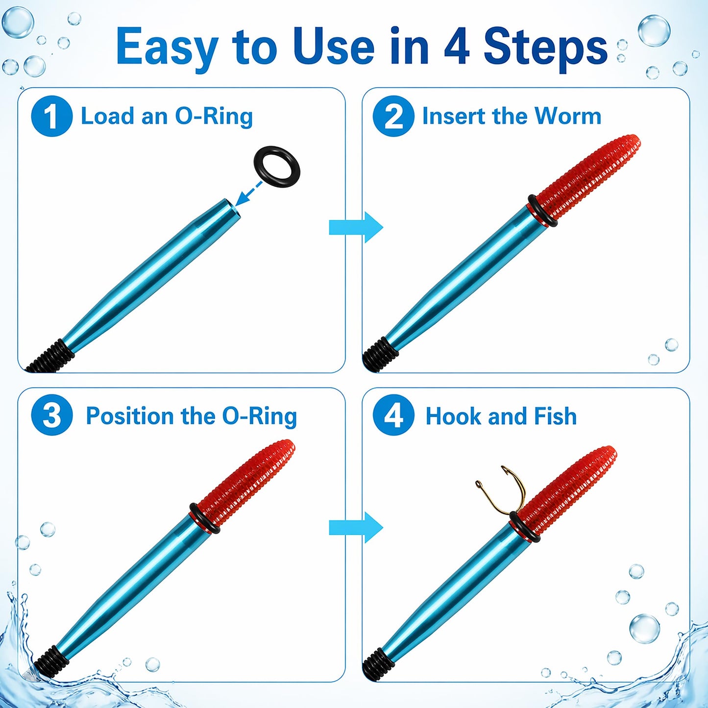 Wacky Rig Tools 2 Pcs with 320 Pcs Wacky O-Rings, Luxiv Wacky Worm Tools for Fishing Worm Rig Kits Fishing Rigging Utensil for Clip Baits Utensil with Keychain (Blue)
