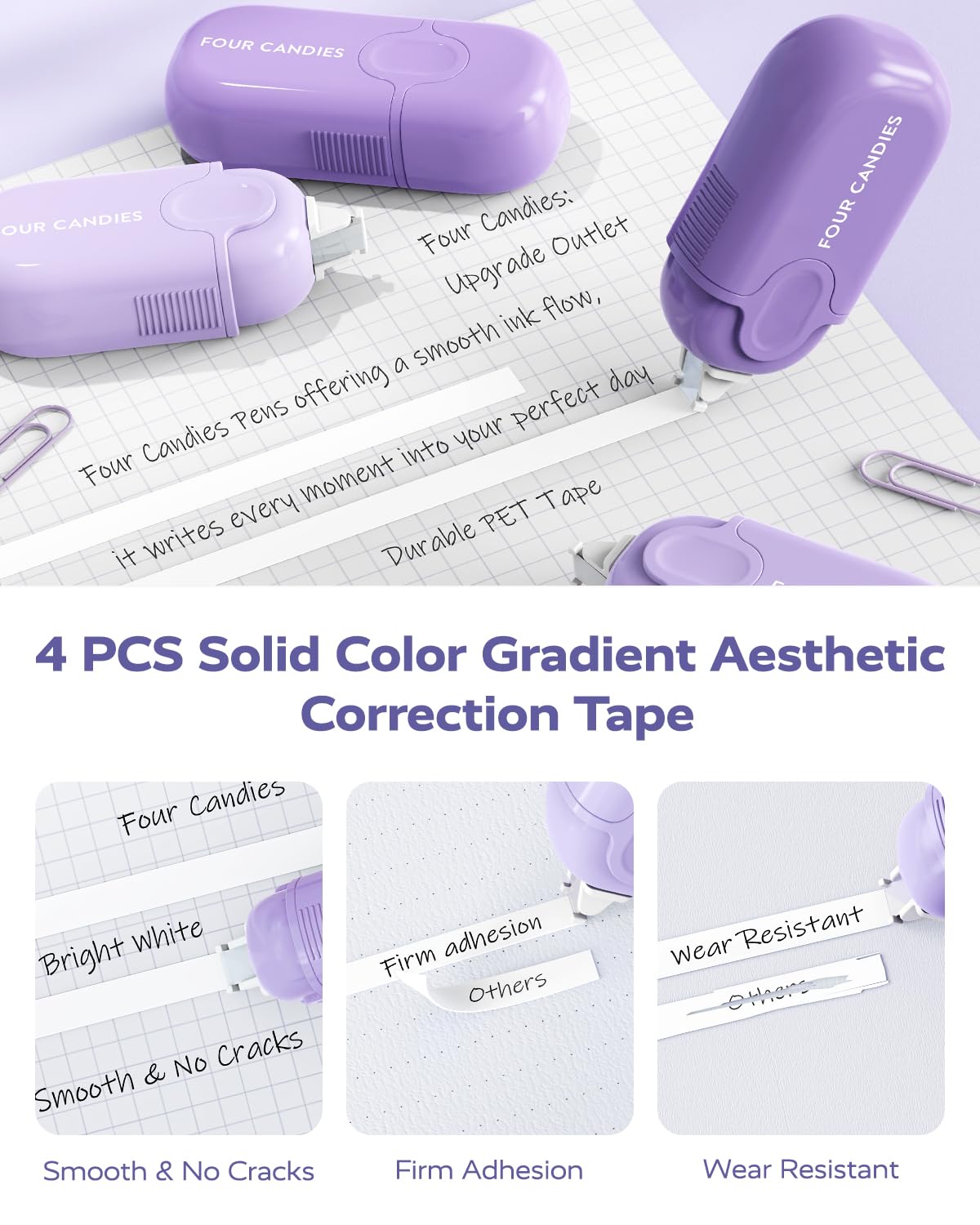 Four Candies Purple School Supplies, Gel Pens with Black Ink,Correction Tapes,Pastel Highlighters, Mechanical Pencils, Sticky Notes, Index Post for Bible Study Stationary College Essentials