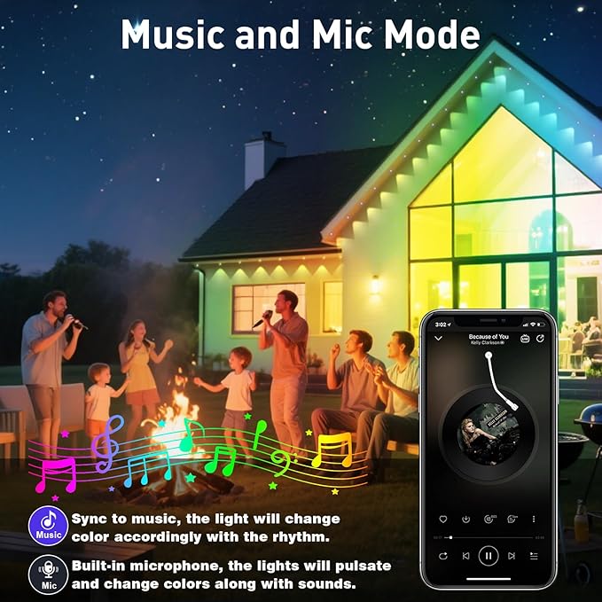100ft Permanent Outdoor Lights,for House Roof, Christmas, Holiday, Party, Daily Lighting, IP67 Waterproof,RGB Eaves Lights with Multi Scene Modes for Halloween (300FT)