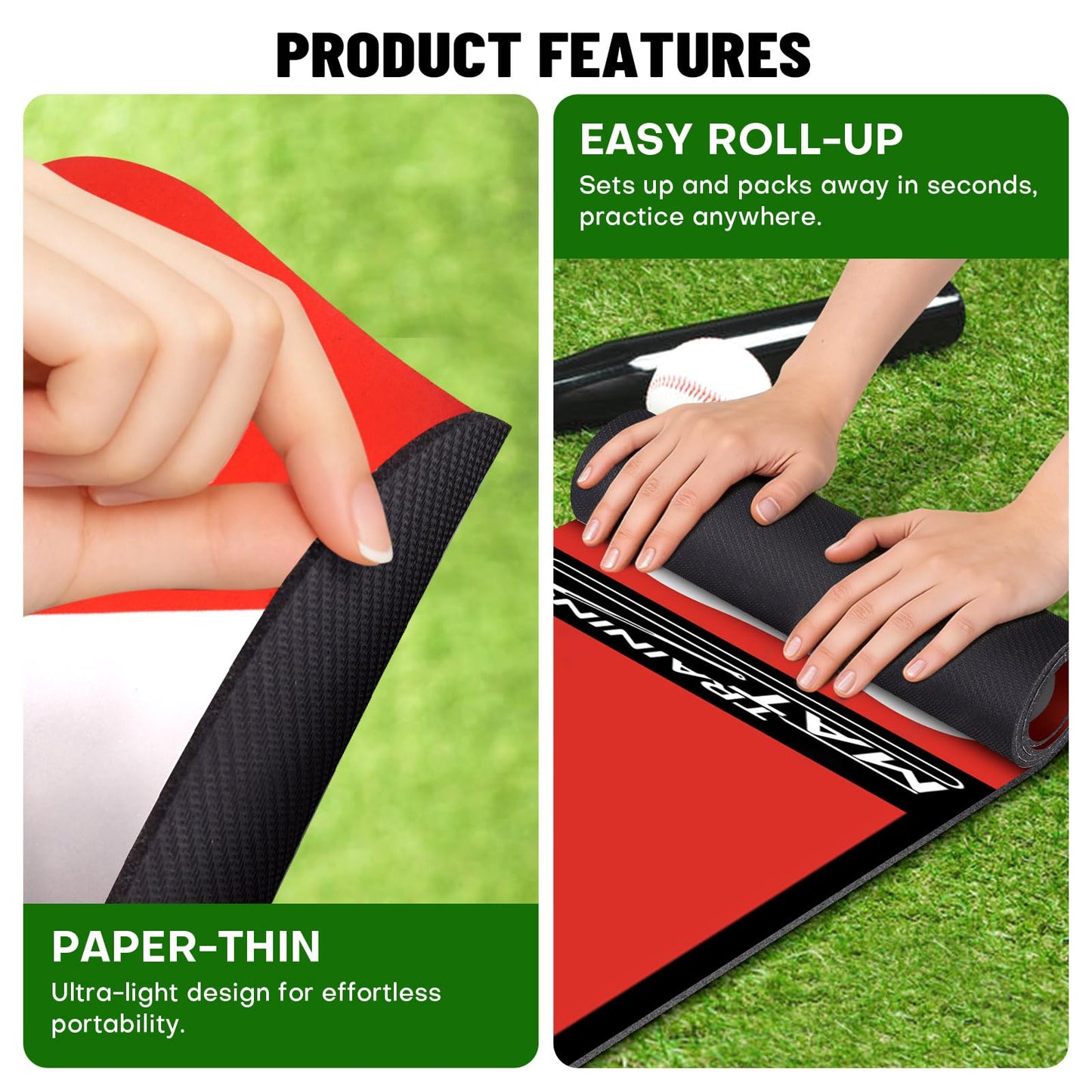 Nezylaf Softball Pitching Mat for Young Baseball Beginner - Non-Slip Portable Softball Training Mat for Hitting Practice - 54'' x 12'' Durable Batting Mat for Indoor/Outdoor Use (Lightweight)
