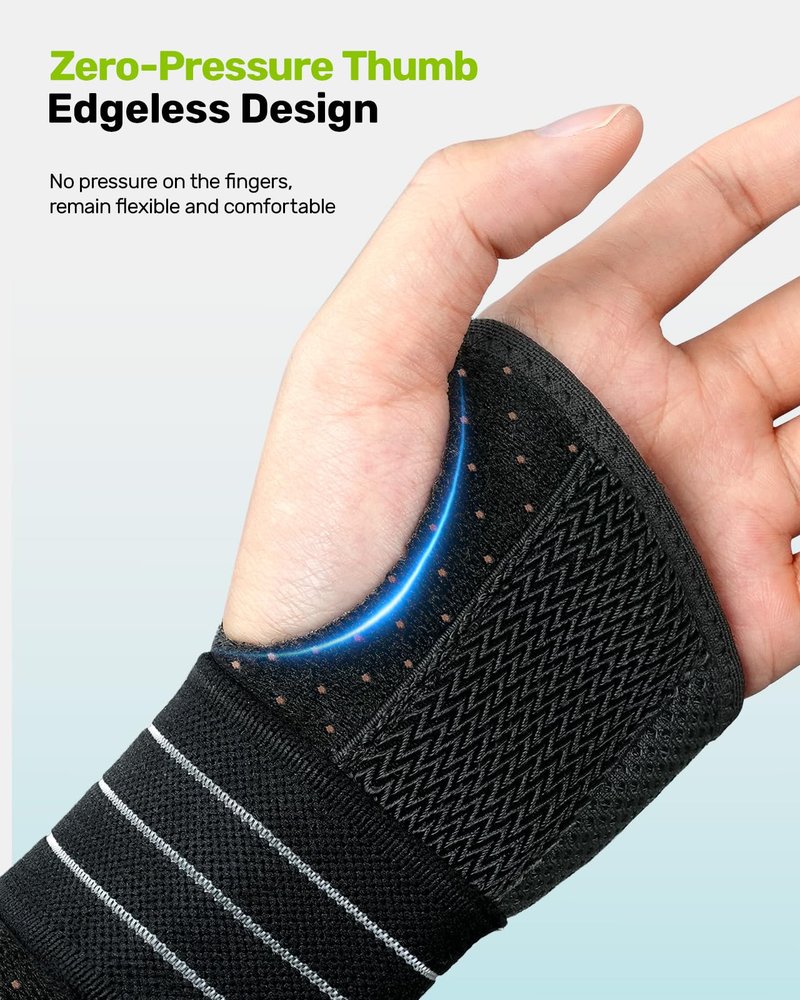 Rakiie Carpal Tunnel Wrist Brace Left Hand, Adjustable Night Wrist Support with 3 Metal Splints, Hand Brace for Men Women No Pressure on Thumb, Splint Stabilizer for Work, Arthritis, Gray Large
