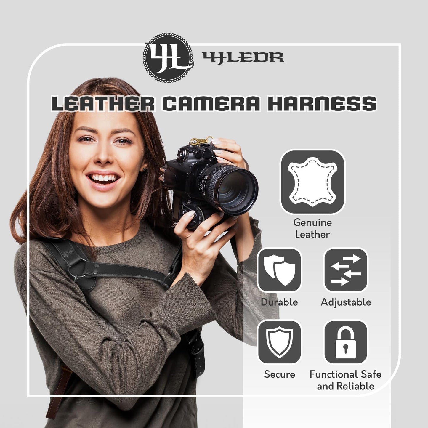 4J LEDR Leather Camera Strap,Single Camera Shoulder Harness for One Camera,Professional Camera Harness for Photographers,Camera Strap Crossbody Quick Release Gear DSLR/SLR,Camera Accessories,Black