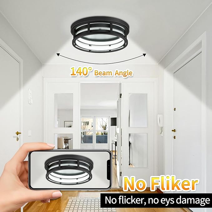 LED 13 inch Flush Mount Ceiling Light Fixture,Black Hallway Light Fixtures Ceiling,Light Fixtures Ceiling Mount for Farmhouse,Kitchen,Hall (1 Pack