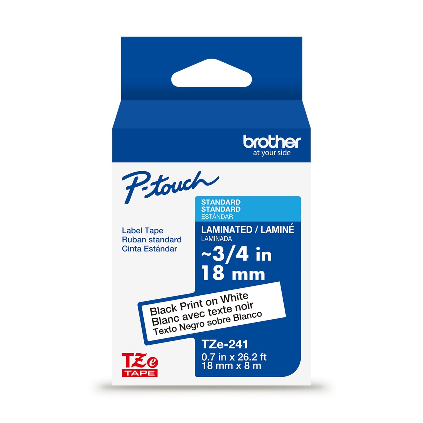 Brother Genuine P-Touch TZE-241 Tape, 3/4" (0.70") Standard Laminated P-Touch Tape, Black on White, Perfect for Indoor or Outdoor Use, Water Resistant, 26.2 Feet (8M), Single-Pack