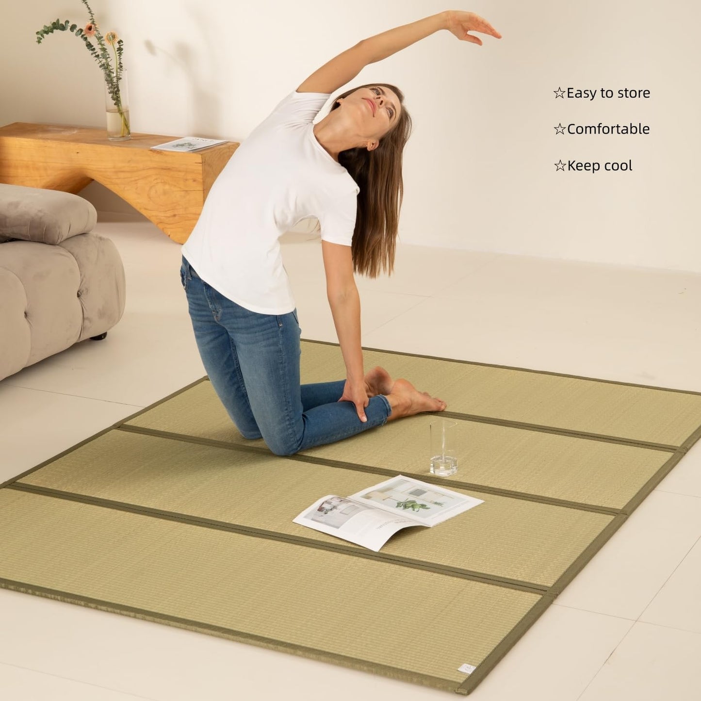 MustMat Tatami Mat Rush Grass Tatami Mattress Japanese Traditional Foldable (full-55"x78")