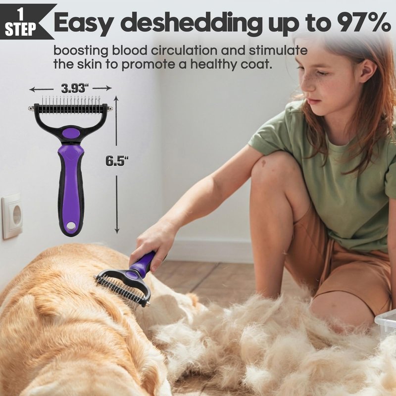 Bonteck Dog Slicker Brush for Dogs Grooming Kit 5PCS | Large Dog Brush for Goldendoodles Poodles Doodles | Long Pin Haired Brush | Poodle Brushes and Comb (Purple)