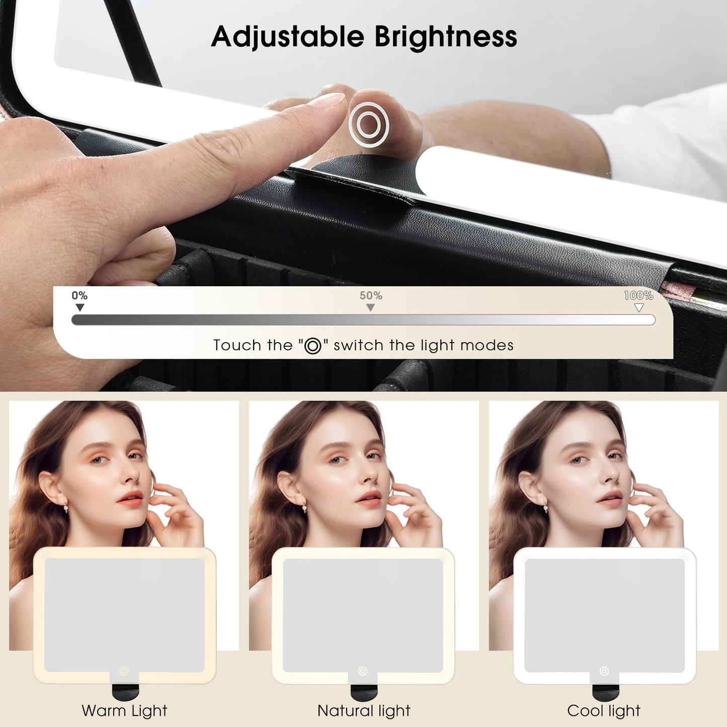 Leather Makeup Case with LED Lighted Mirror 11.4 Inch Travel Makeup Bag Adjustable Brightness in 3 Colors Cosmetic Organizer Artist Storage Bag with Dividers Brush Holder Bag Vanity Dark Brown