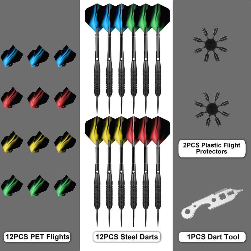 WayArrival 12 Pack Steel Tip Darts, 24g Metal Dart Set with Premium Aluminum Shafts and 4 Style PET Flights, Perfect for Beginners & Darts Enthusiasts, Easy to Use, Accurate & Durable