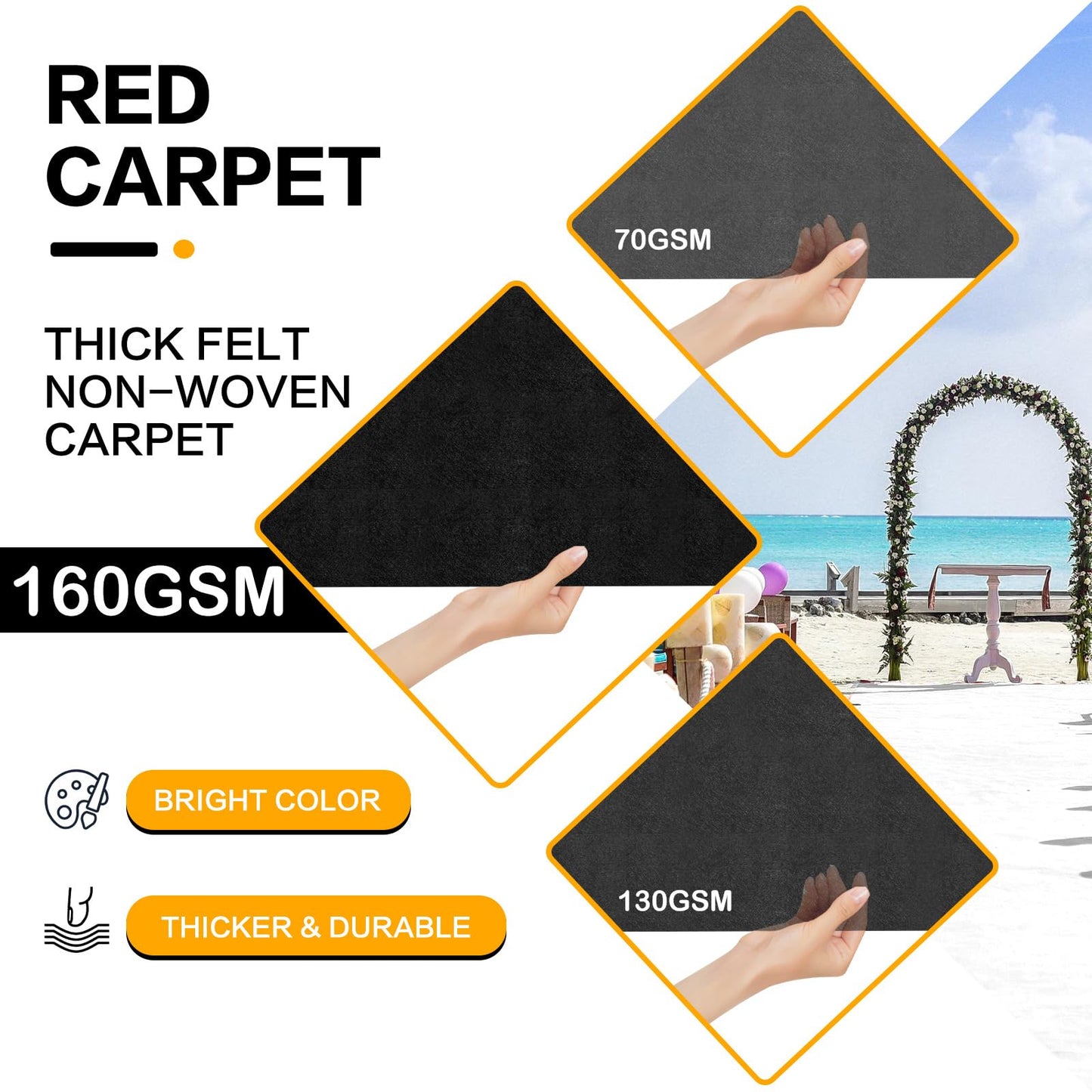 Black Carpet Runner for Party, Premium 160 GSM Felt Non-Woven Fabric Runway Rug for Party Wedding & Special Events,Rolled Package Without Creases (Black, 3X15 ft)