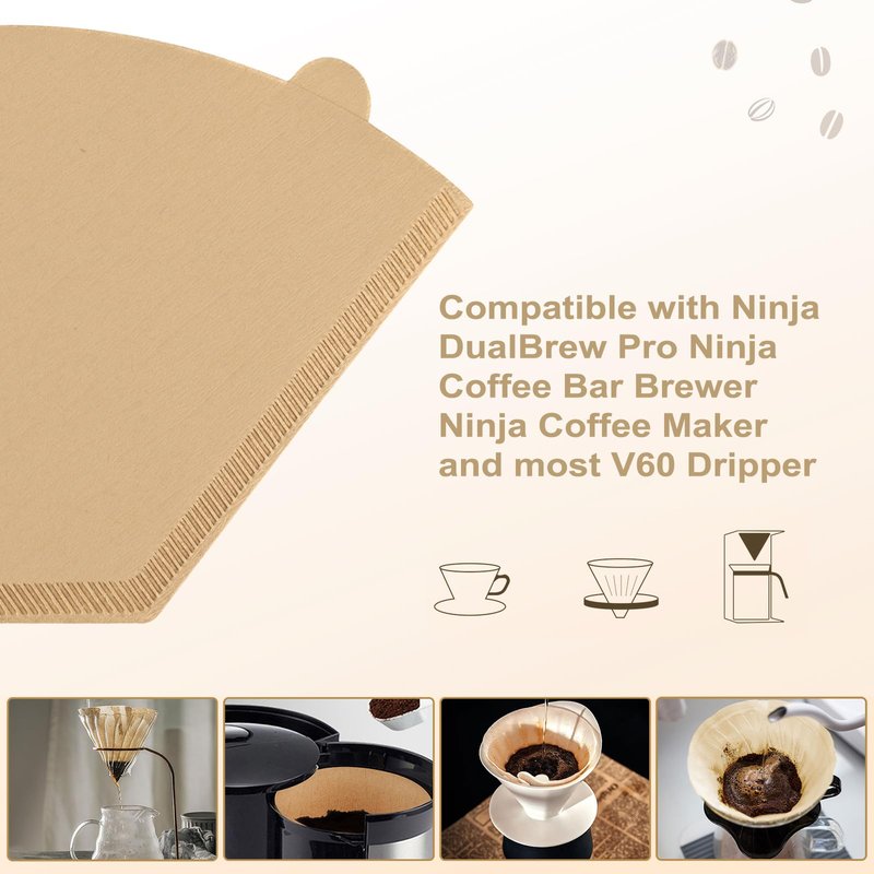 200 Count Cone Coffee Filters #4, 8-12 Cup, Coffee Filters 4 Cone Paper Unbleached Natural, Disposable Paper Coffee Filter for Ninja Maker, Pour Over Coffee Dripper and Drip Coffee Maker