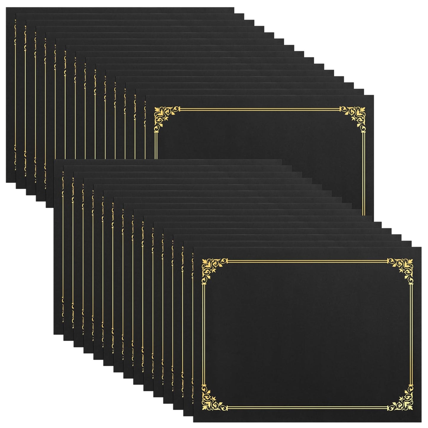 SUNEE Certificate Holders(Black, 30 Packs), Diploma Covers Gold Foil Border, for Letter Size 8.5x11 Certificates, Cardstock, Document Papers