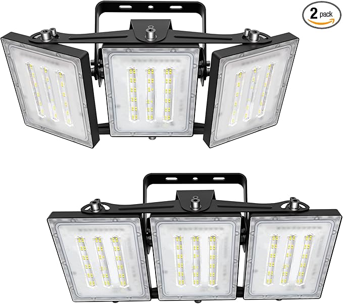 2 Pack LED Flood Lights Outdoor, STASUN 150W 15000lm 6000K Daylight White IP66 Waterproof, Commercial Parking Lot Lights, 3 Heads for Yard Street Stadium Outdoor Area Floodlight Bright Security Lights