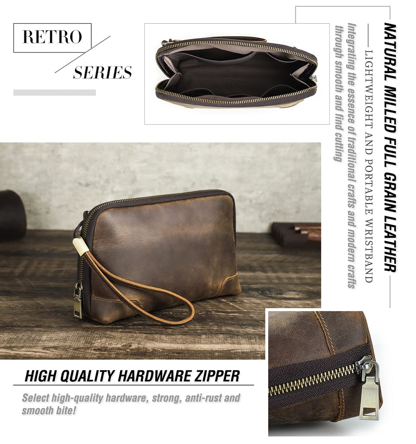 CataPurus Electronic Organizer Zipper Bag Tech Pouch, Top Grain Leather Handmade, Portable Compact Travel Storage Cases Fits Apple Accessories, Phone, USB Cables, Power Banks, Chargers, Hard Drive