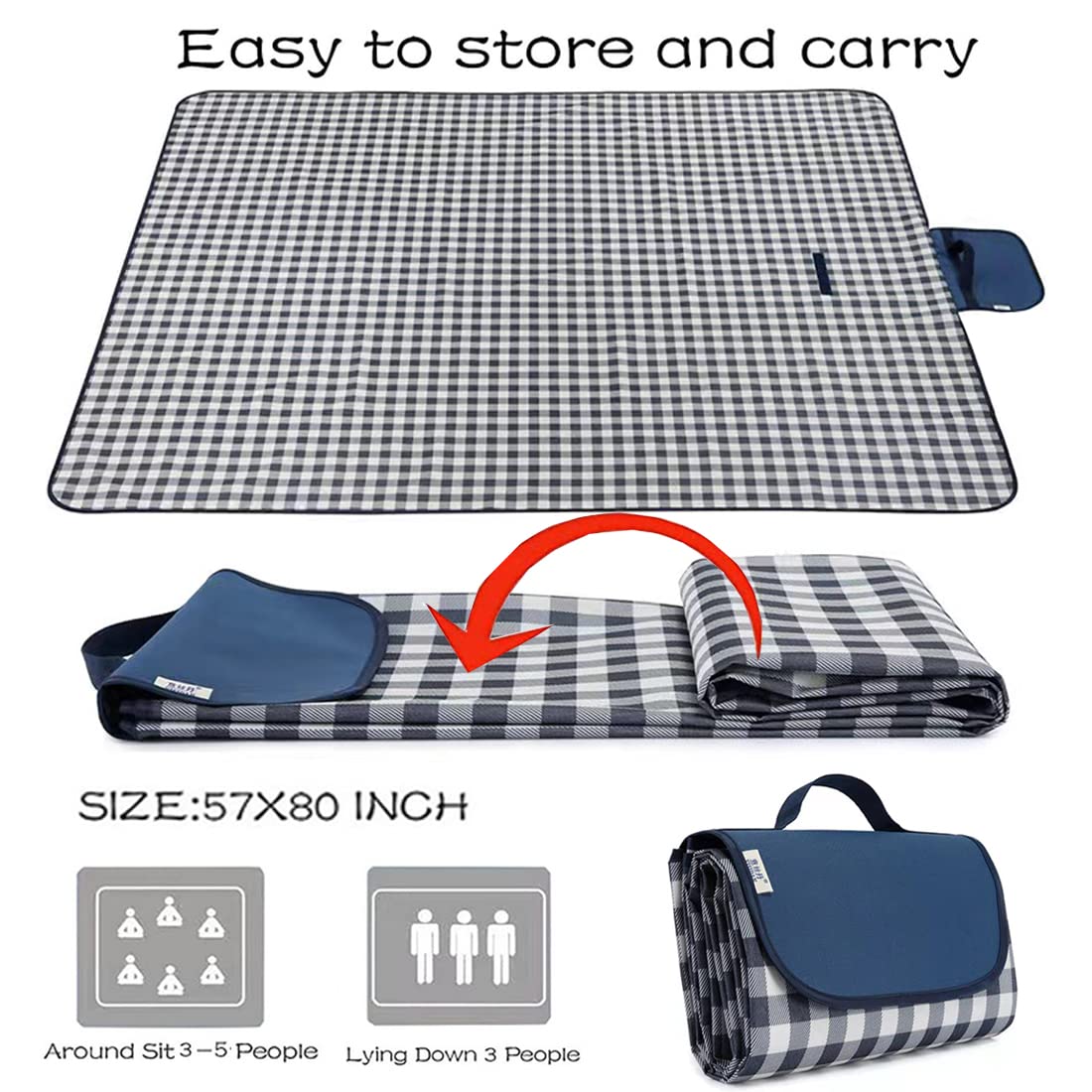 RUIBOLU Large Picnic Blanket Beach Blankets, 80''x60'' Picnic Mat Waterproof Sand Proof Foldable Portable for Outdoor Camping Hiking Travel Grass Park Music Festival Lawn Mats