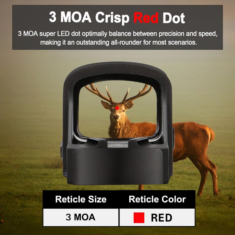 GOWUTAR HHC17R Micro Red Dot Sight for RMSc/407K/507K Footprint, Compact & Concealable 3 MOA Pistol Optic for Everyday Carry, Motion Awake, Side-Loading Battery, Durable Aluminum, w/Picatinny Mount