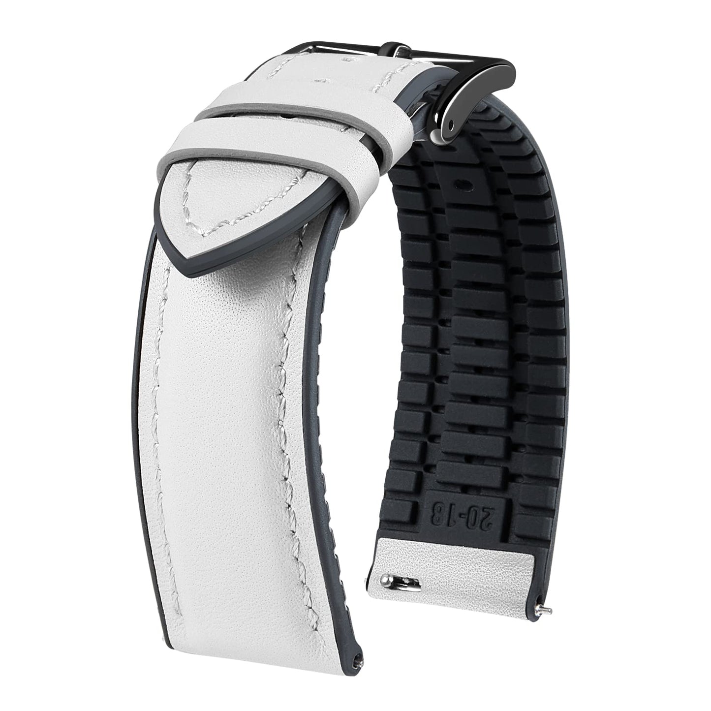 BINLUN Leather Watch Bands Quick Release 14mm-22mm Breathable Micro-Perforated Leather & Rubber Hybrid Watch Straps Silicone-Lined SmartWatch Replacement Bands Men Women (White,Black Buckle,22mm)