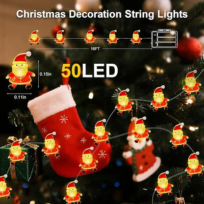 Aogist Christmas Santa String Lights, 16ft 50 LED Battery Powered Santa Claus Decoration Lights for Indoor Outdoot Party Festival Christmas Decorative (2 Pack)