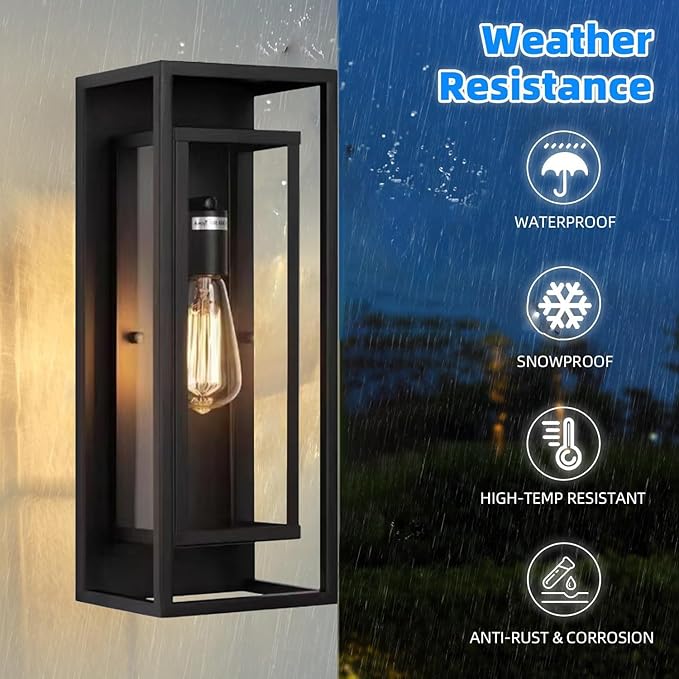 12 Pack 18 inches Outdoor Wall Lantern Light Fixture, Large Black Exterior Waterproof Wall Sconce, Anti-Rust Mount Porch Light with Clear Glass,E26 Socket