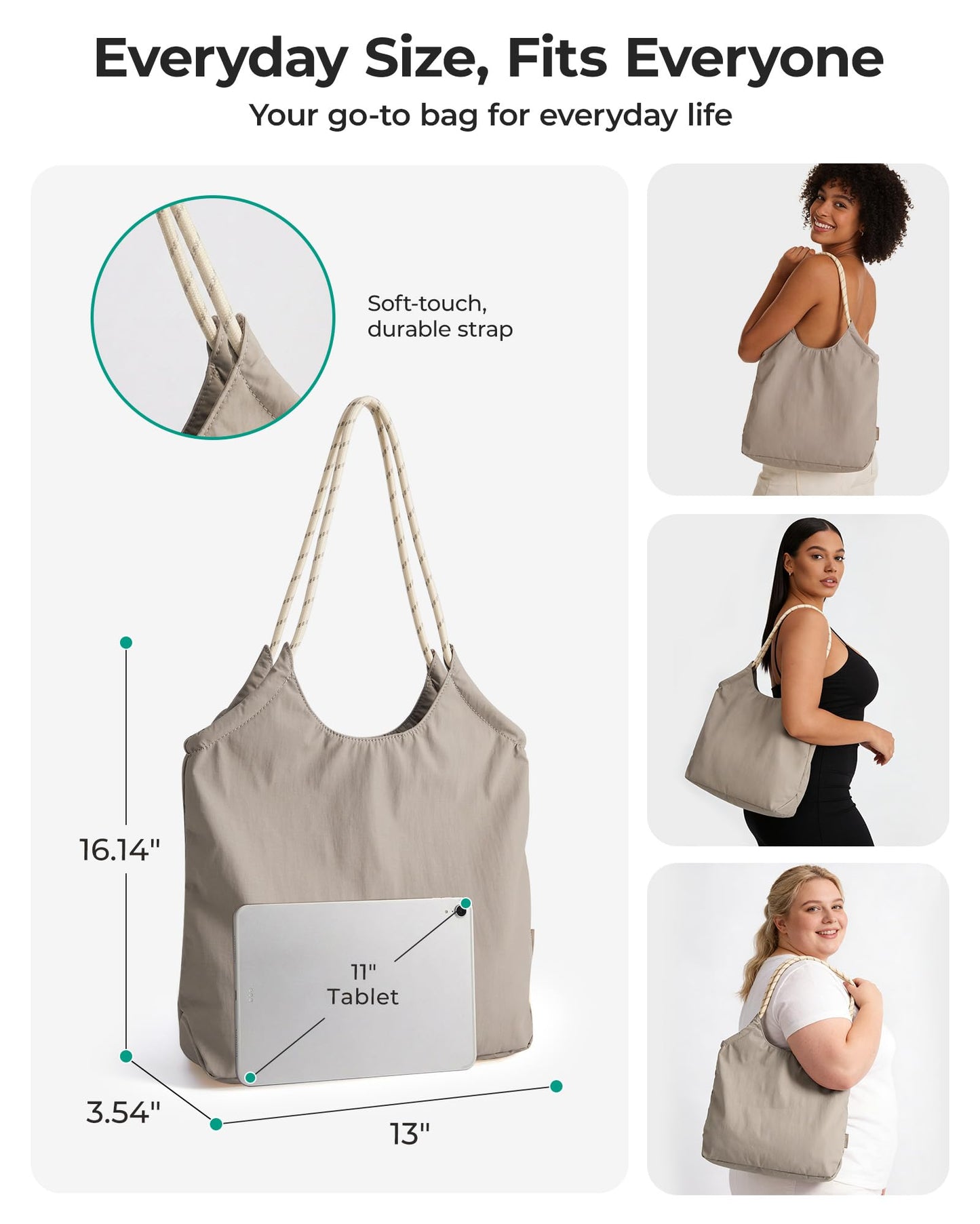 BAGSMART Beach Bags for Women, Beach Tote Bag Beach Bag with Zipper Waterproof Sandproof Swim Pool Bag for Beach, Travel, Gym (Beige)