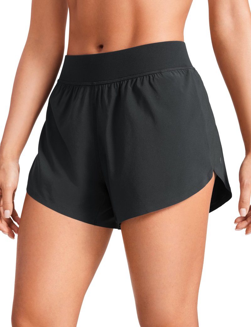 CRZ YOGA Mid Waisted Split Running Shorts for Women 4" - Comfy Mesh Liner for Workout Athletic Gym Track Quick Dry Black Medium