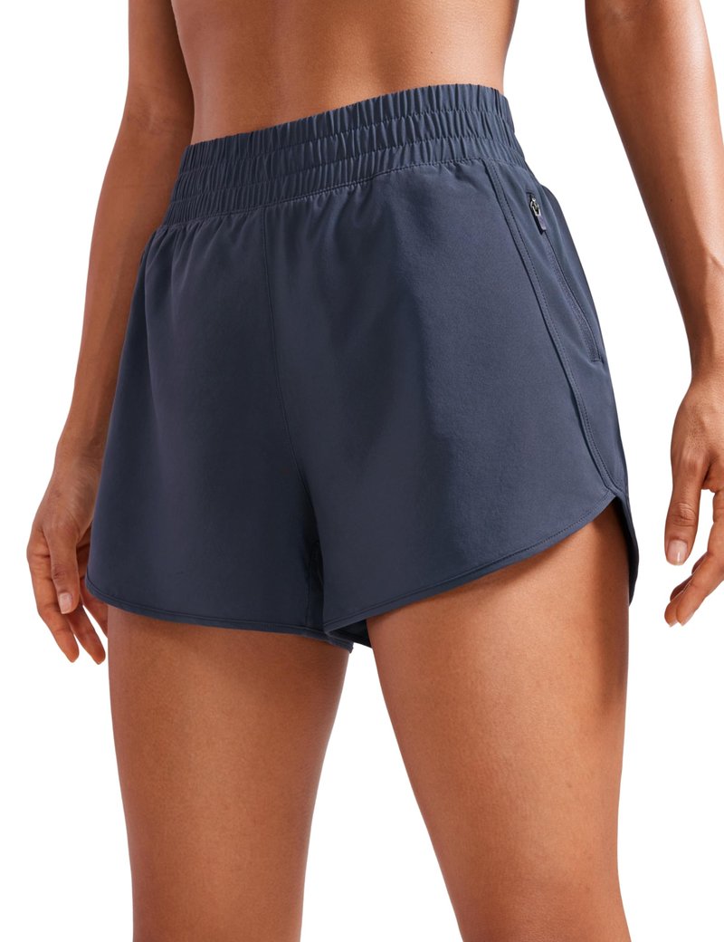 CRZ YOGA Dolphin Athletic Shorts for Women 3" - High Waisted Quick Dry for Running Workout Gym Track with Zip Pocket Navy Small