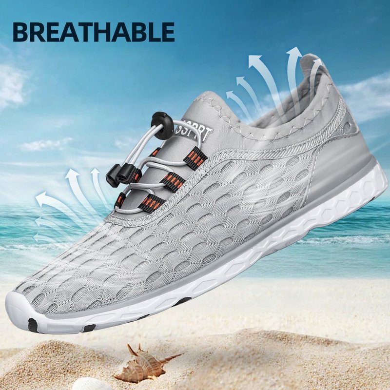 DOUSSPRT Men's Water Shoes Quick Drying Sports Aqua Shoes LightGrey Size 9