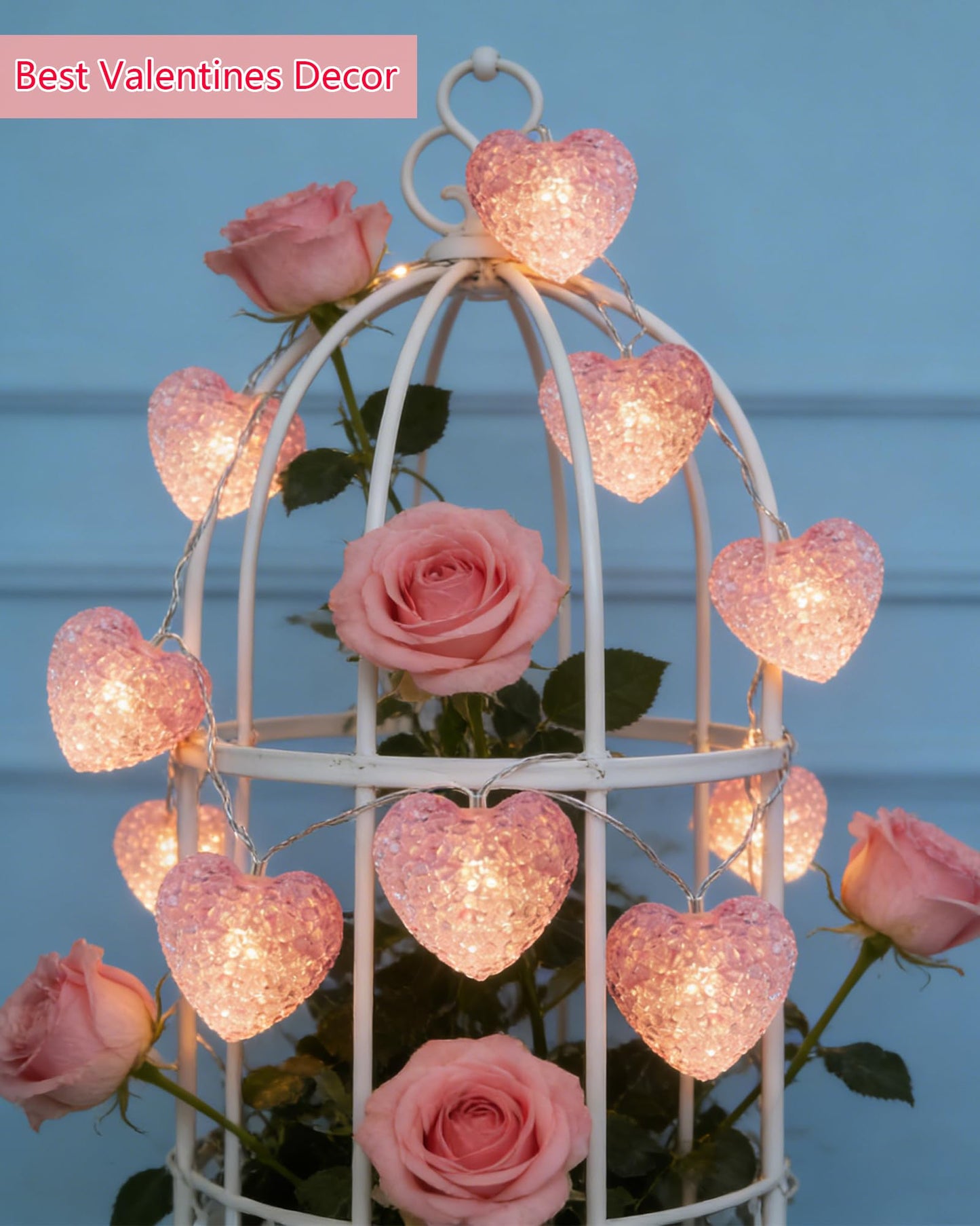 Myhimx Valentines Day Lights 7ft 10 LED Pink Heart String Lights Battery Operated with Timer, Shatterproof Valentine Heart Light for Indoor Outdoor Home Bedroom Christmas Valentines Decor