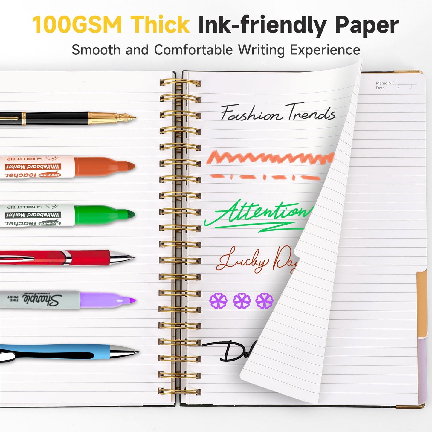 Huhuhero 5 Subject Notebook, 240 Pages Lined Spiral Journal College Ruled, 7.6" x 10.5” B5 Hardcover Journaling Notebooks for Work Note Taking, College School Supplies, Black