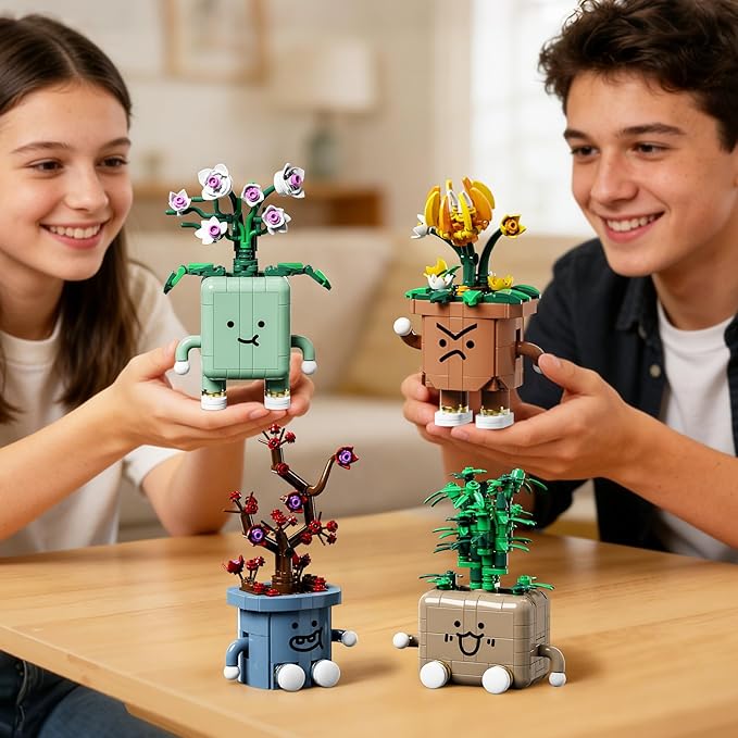 4 Pack Botanicals Flowers Plants Building Set Botanical Collection Blocks Toy for Adults and Kids DIY Home Desk or Shelf Decor Gift for Valentine’s Day