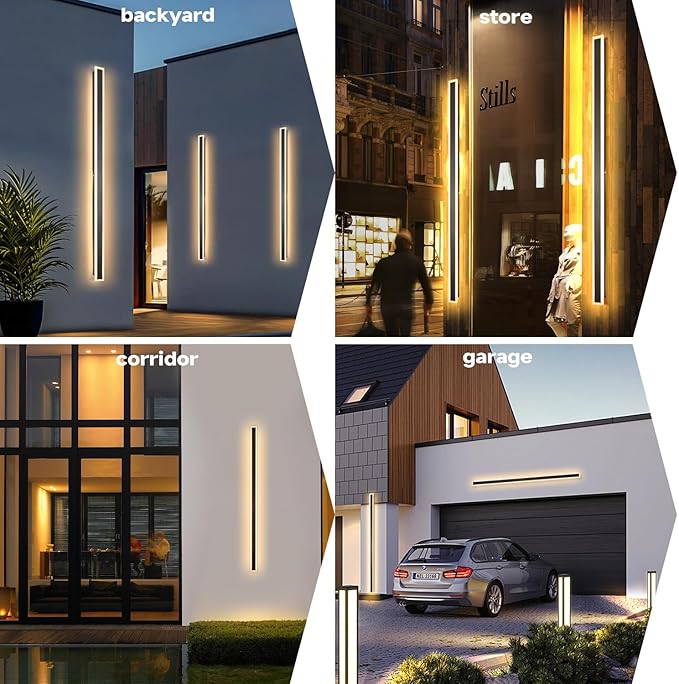 92 Inch Modern Outdoor Wall Light, 3000K-6000K Dimmable Black Exterior Wall Sconce Ip65 Waterproof Modern Porch Lights, Long Linear Outside Lighting for House External Wall Patio Garage