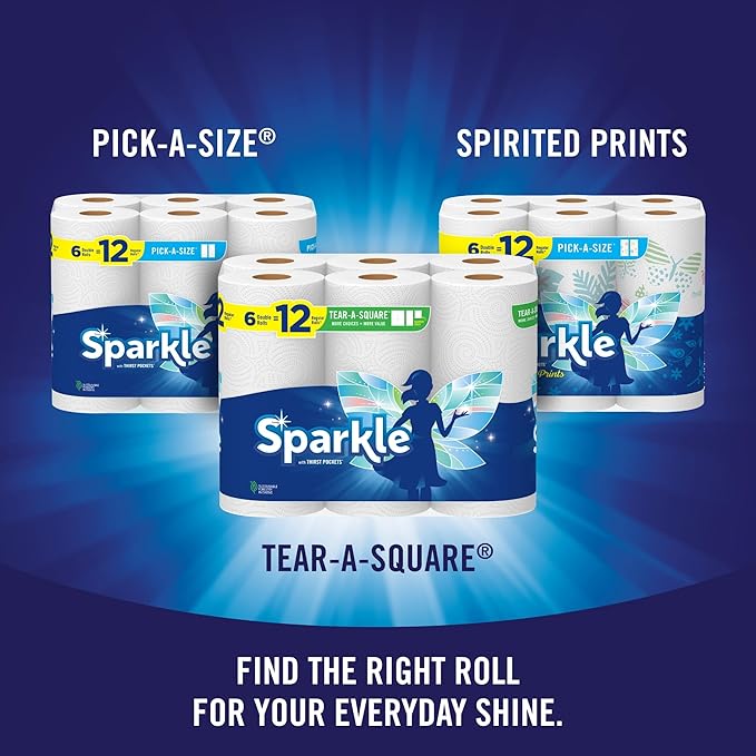 Sparkle Tear-A-Square Paper Towels, 2 Double Rolls = 4 Regular Rolls,